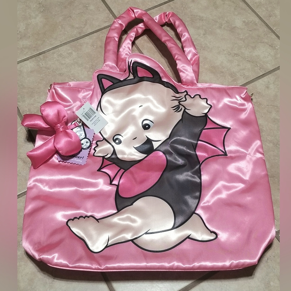 Kewpie x Whatever! Black & Pink Bat Kewpie Puffy Tote Bag